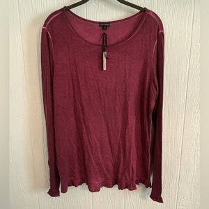NWT Coco + Carmen Women's Maroon Scalloped Long Sleeve Top